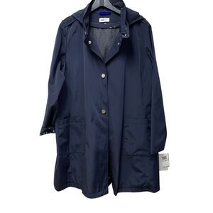 Jane Post $525 wool Lined Hooded coat in Navy blue womens 1X NWT